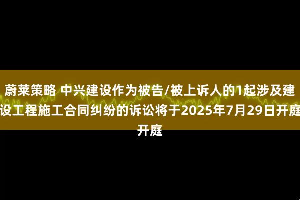 蔚莱策略 中兴建设作为被告/被上诉人的1起涉及建设工程施工合同纠纷的诉讼将于2025年7月29日开庭
